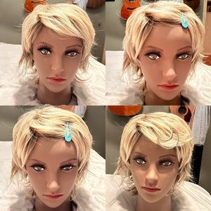 3 New Blonde and Brown pixie style synthetic wigs.